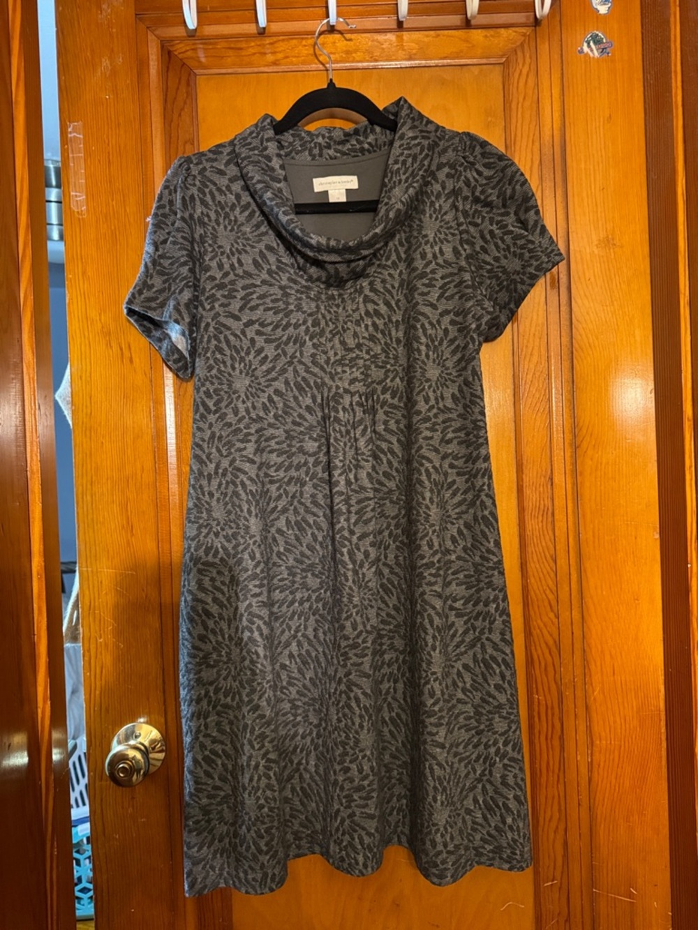 Christopher and banks Charcoal Leaf-Pattern Cowl Neck Midi Dress